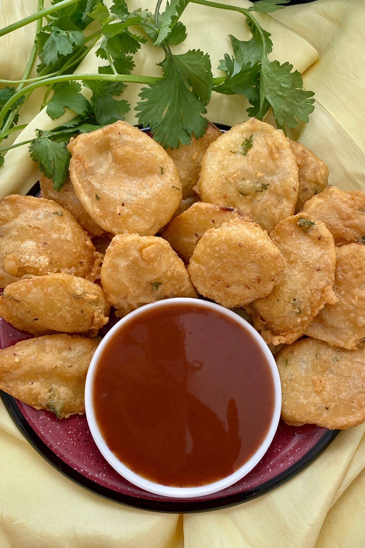 Potato Bhajias with Coconut Chutney & Tamarind Chutney - With Annie M.